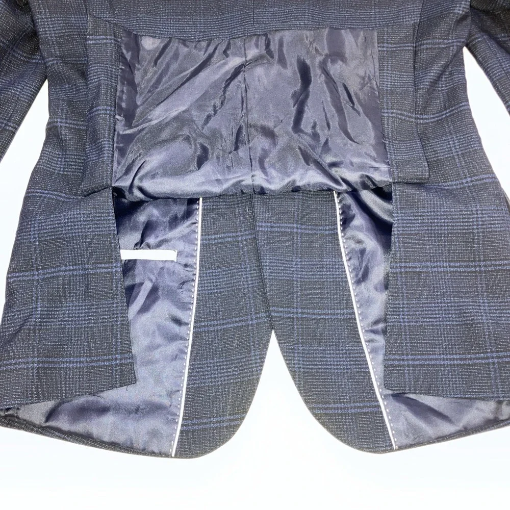 Alain Dupetit Suit Mens 36S 30W Slim Blue Glen Plaid Unhemmed Pants